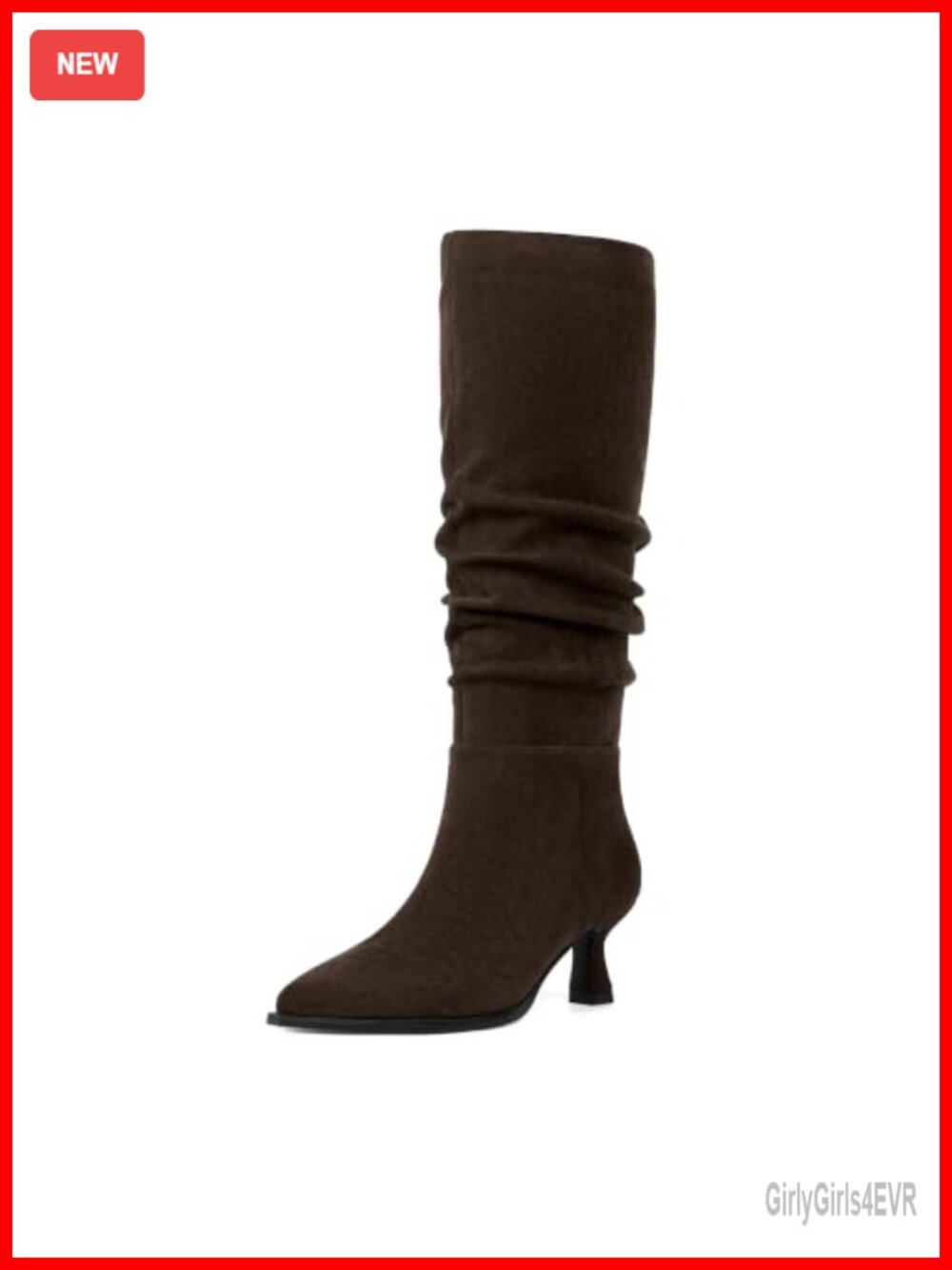Kitten Heel Knee High Boots Pointed Toe Faux Suede Women's